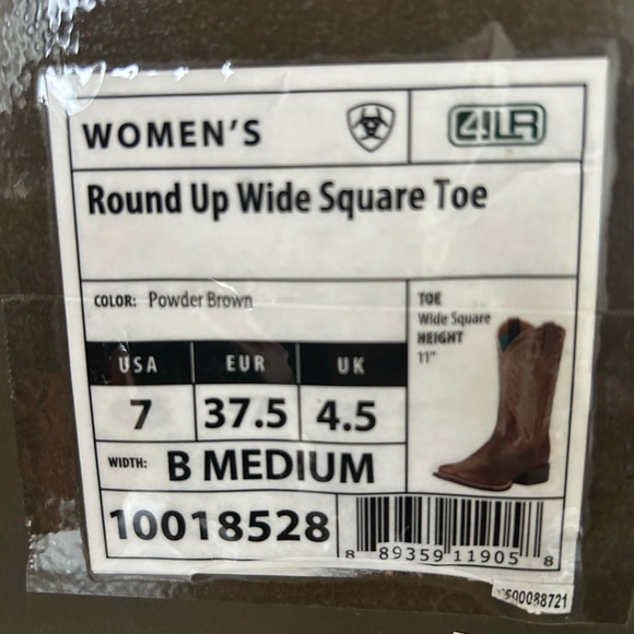 Ariat Women’s Brown Round Up Western Wide Square Toe 11” Shaft Boots 10018528-7B - Picture 10 of 10